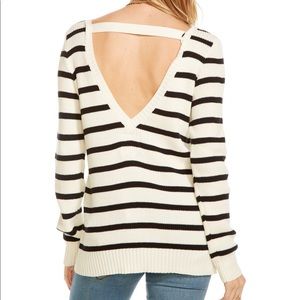 Chaser Stripe Rib Sweater With Cut Out